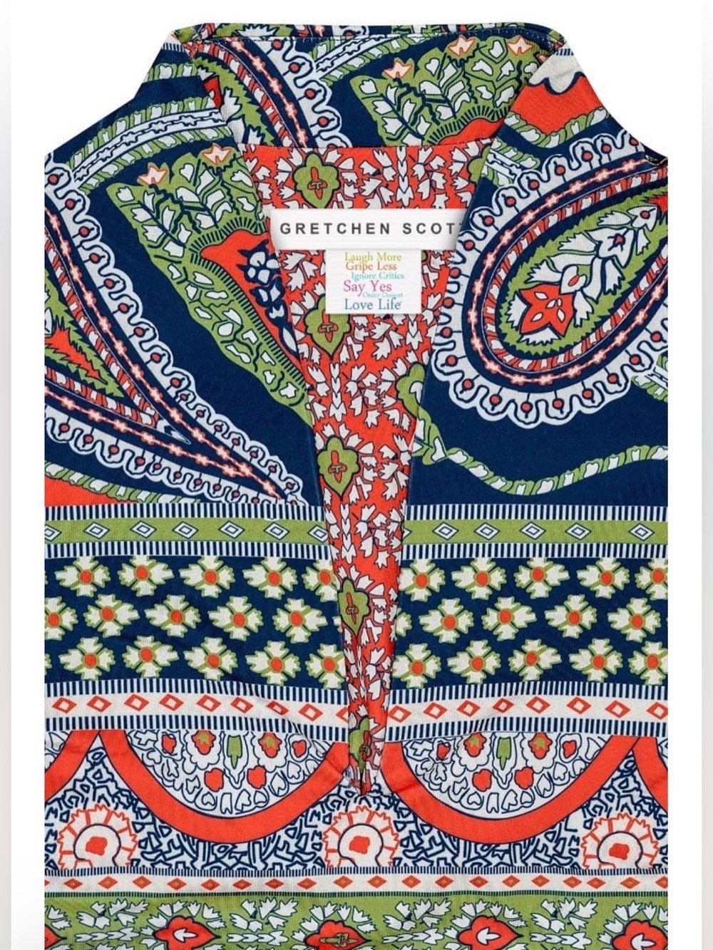 🎼Gretchen Scott Designs so sexy Navy, Coral, Green Paisley park Dress size M NEW - Picture 3 of 13